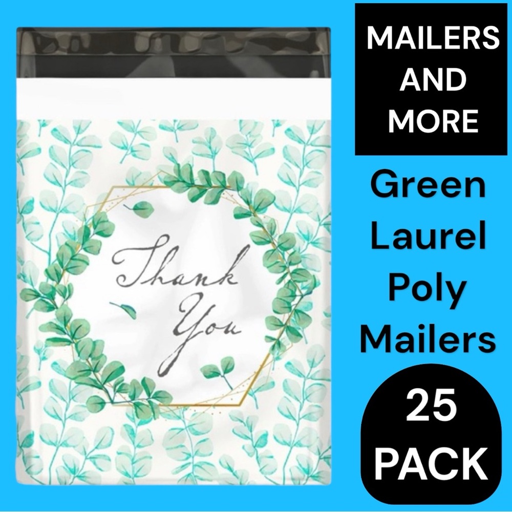 25 10X13 Poly Mailers Green Laurel Thank You Flat Shipping Envelopes - Picture 7 of 12